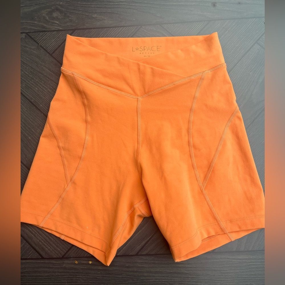 L*Space orange bike shorts, high-waisted, V front, size Med - Picture 2 of 8